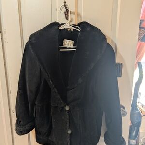 Black Faux Fur Trimmed Coat